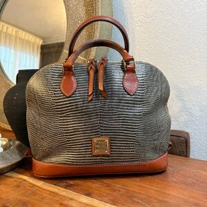 Dooney & Bourke Textured Gray and Tan Satchel croc snake print leather Preloved